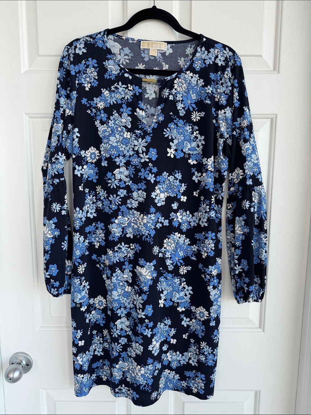 Michael Kors Navy Floral Long-Sleeve Dress